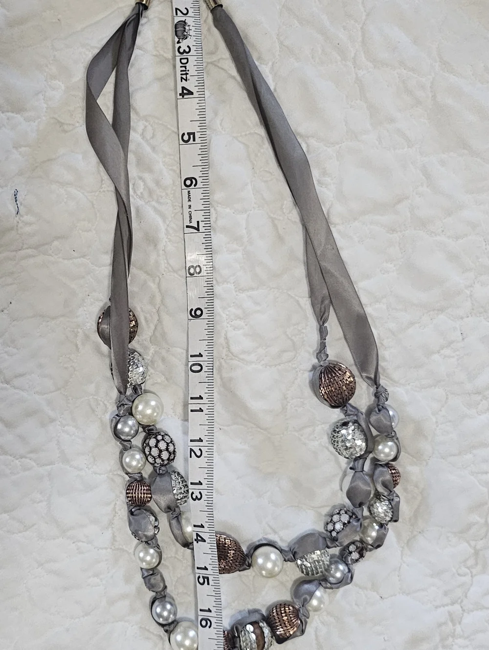 Chicos Elegant Silver and Rose Gold Beaded Satin Necklace - Women Jewelry